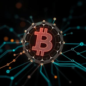 Digitale Blockchain-Netzwerke verbinden eine moderne Stadt, Zukunft von DeFi