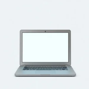 Aufgeräumter moderner Arbeitsplatz mit nur einem Laptop, viel Licht und Pflanzen – Sinnbild für Digitaler Minimalismus