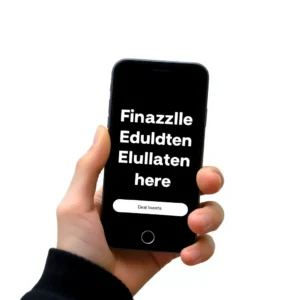 Junge Frau am Schreibtisch verwendet eine Finanzbildung App auf ihrem Smartphone