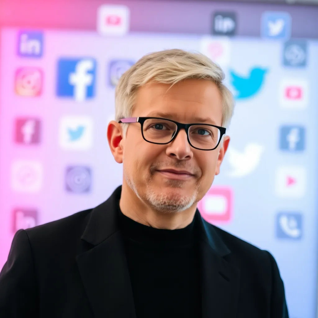 Home 6 Abstrakte Darstellung von Social Media Plattformregulierung mit Waage und vernetzten Menschen