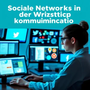 Wissenschaftlerin interagiert mit verschiedenen Social-Media-Plattformen zur Wissenschaftskommunikation